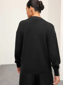 Gebreide Kleding|Next Zwart - Superzacht V-hals vest met zakken
