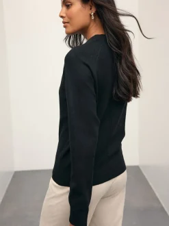 Gebreide Kleding|Next Zwart - Superzachte trui met ronde hals en lange mouwen