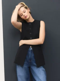 Kostuums En Werkkleding*Next Zwart - Tailored Waistcoat With Wool