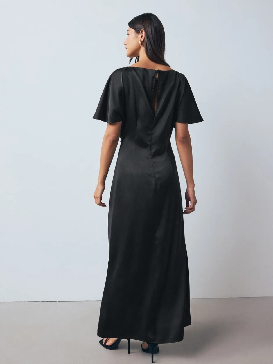 Jurken*Next - Textured Satin Short Sleeve Twist Front Midi Dress Zwart
