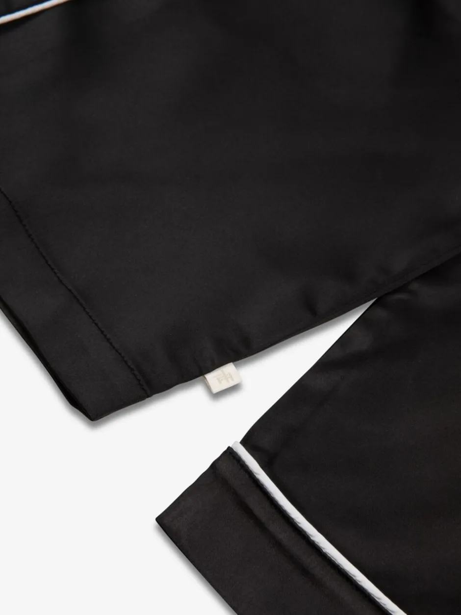 Nachtkleding En Pyjama's|Pyjama's|The Little Tailor - Satijnen Kinder Kerstmis Pyjama's met Knoopsluiting Zwart