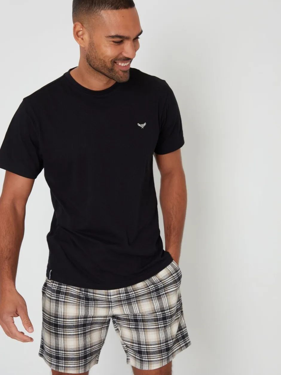Pyjama's*Threadbare Zwart - - Geruite pyjamaset met short