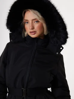 Jassen En Jacks|Threadbare - - Gewatteerde ski-jas met riem Zwart