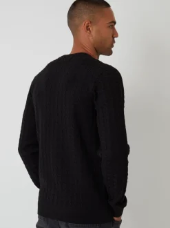 Gebreide Kleding*Threadbare - - Kabelgebreide trui met ronde hals Zwart