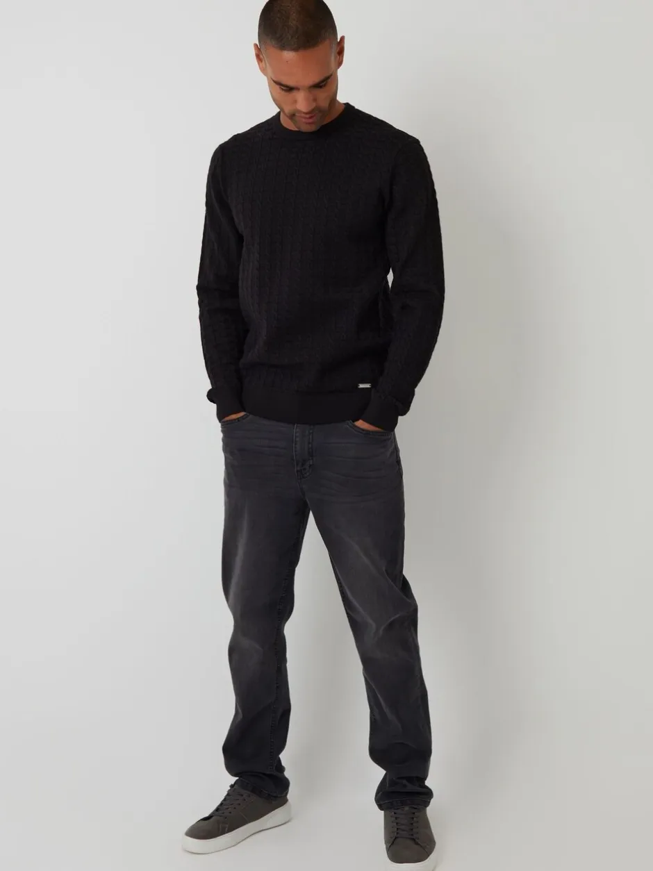 Gebreide Kleding*Threadbare - - Kabelgebreide trui met ronde hals Zwart