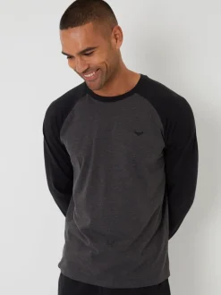 Pyjama's|Threadbare Zwart - - Pyjamaset van gemengde stoffen met lange mouwen