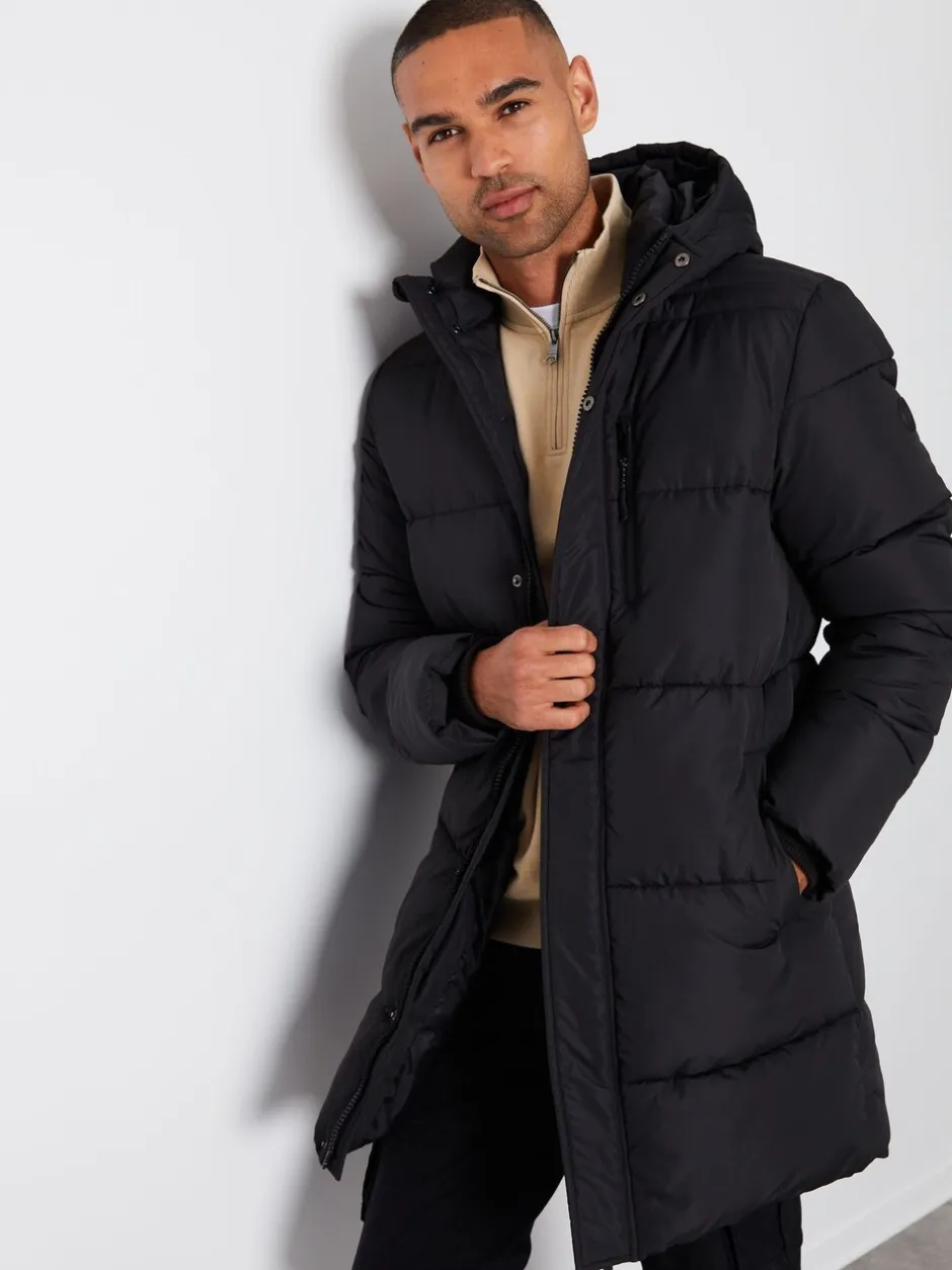 Jassen En Jacks*Threadbare - - Regenbestendige lange gewatteerde jas met capuchon Zwart