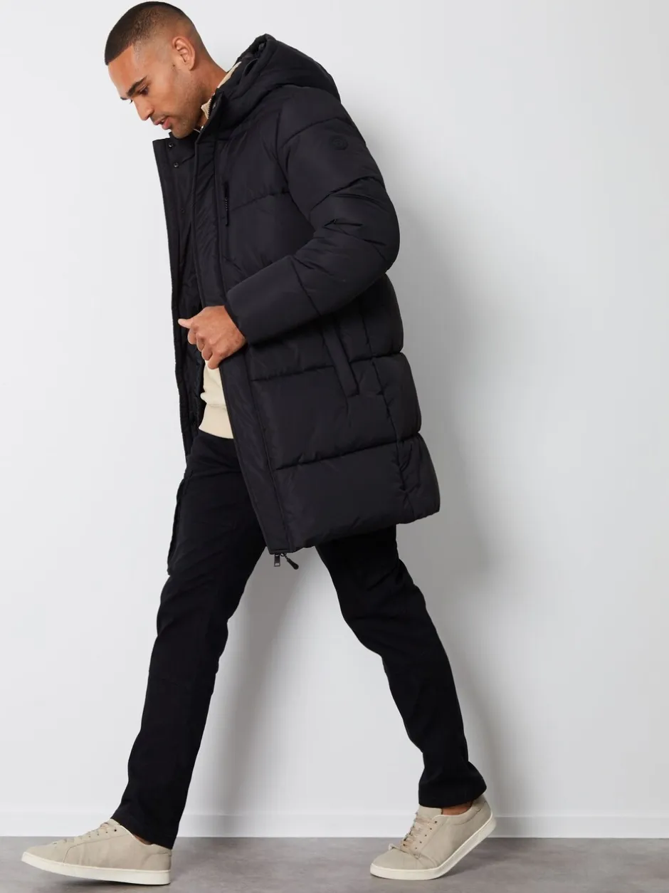 Jassen En Jacks*Threadbare - - Regenbestendige lange gewatteerde jas met capuchon Zwart