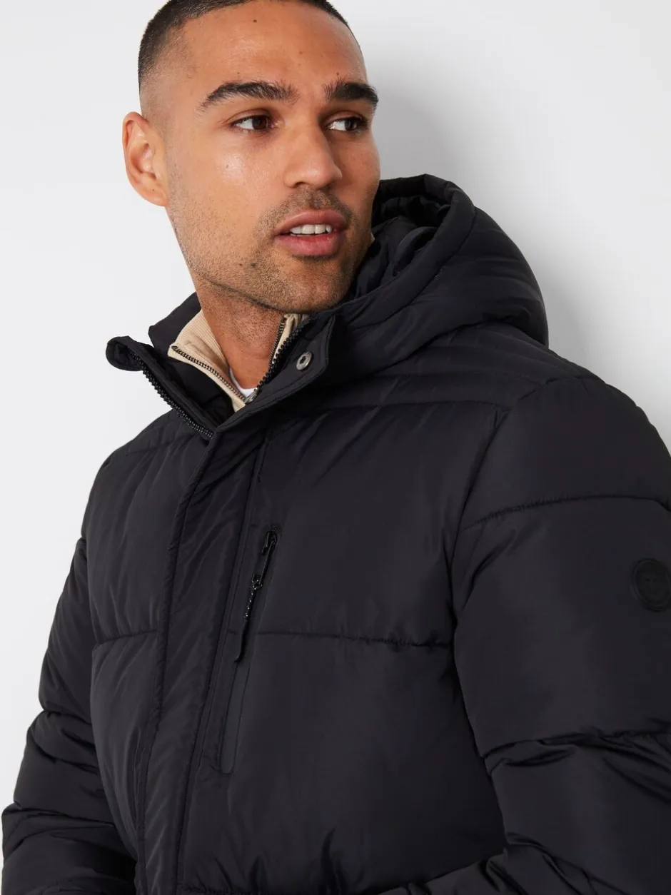 Jassen En Jacks*Threadbare - - Regenbestendige lange gewatteerde jas met capuchon Zwart