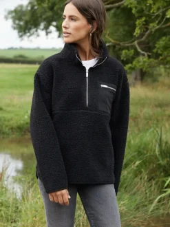 Hoody's En Sweatshirts|Threadbare Zwart - borgfleece met korte rits