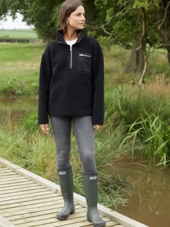 Hoody's En Sweatshirts|Threadbare Zwart - borgfleece met korte rits