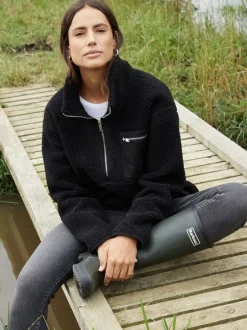 Hoody's En Sweatshirts|Threadbare Zwart - borgfleece met korte rits