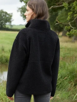 Hoody's En Sweatshirts|Threadbare Zwart - borgfleece met korte rits