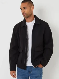 Jassen En Jacks*Threadbare - Brushed Collared Lightweight Utility Jacket Zwart
