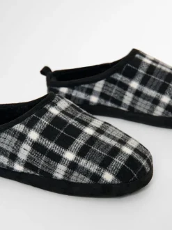 Pantoffels*Threadbare - Check Faux Fur Lined Mule Slippers Zwart
