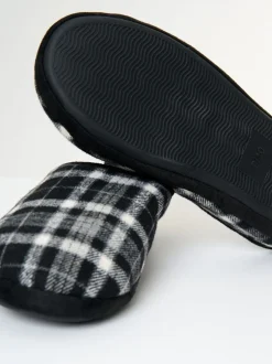 Pantoffels*Threadbare - Check Faux Fur Lined Mule Slippers Zwart