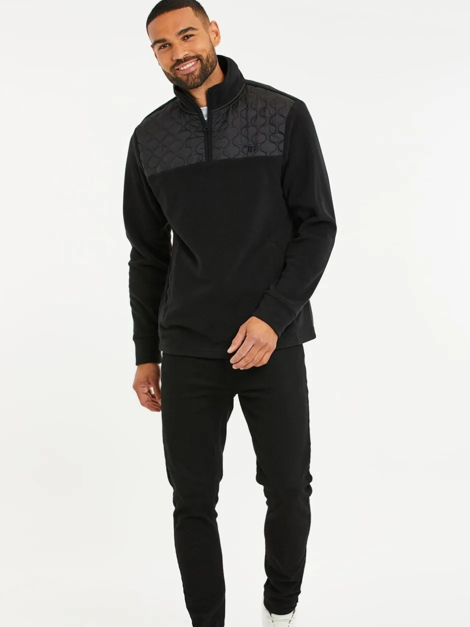 Sweaters En Hoody´S|Sweaters En Hoody´S*Threadbare - doorgestikt fleece sweatshirt met kwartrits Zwart