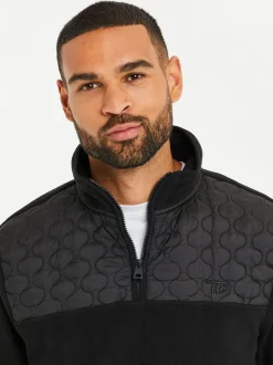 Sweaters En Hoody´S|Sweaters En Hoody´S*Threadbare - doorgestikt fleece sweatshirt met kwartrits Zwart