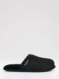 Pantoffels*Threadbare - Faux Fur Lined Slip On Mule Slippers Zwart