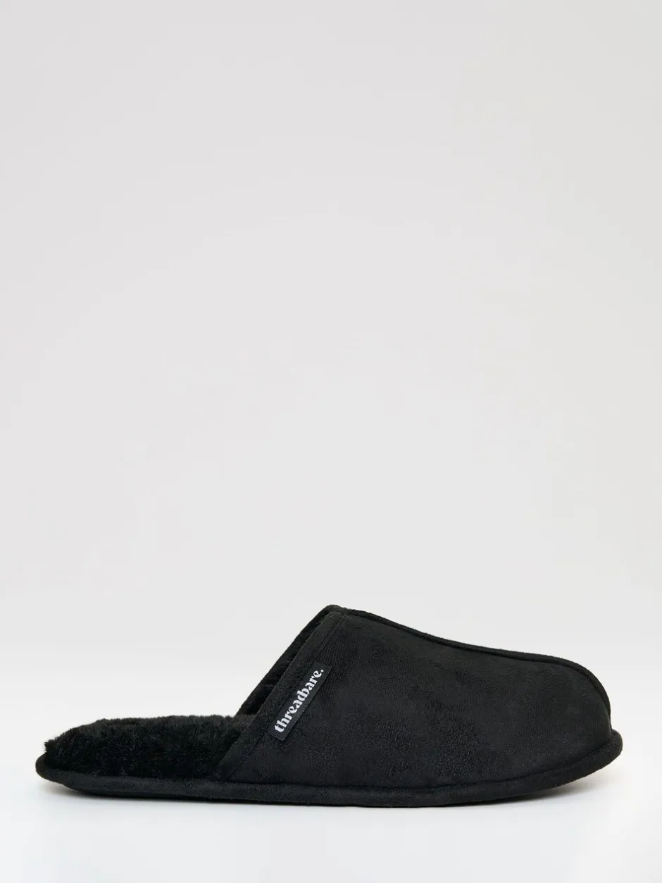 Pantoffels*Threadbare - Faux Fur Lined Slip On Mule Slippers Zwart