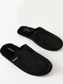 Pantoffels*Threadbare - Faux Fur Lined Slip On Mule Slippers Zwart