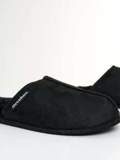 Pantoffels*Threadbare - Faux Fur Lined Slip On Mule Slippers Zwart