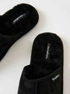 Pantoffels*Threadbare - Faux Fur Lined Slip On Mule Slippers Zwart