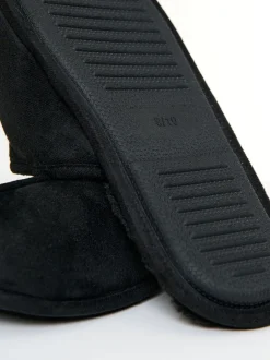 Pantoffels*Threadbare - Faux Fur Lined Slip On Mule Slippers Zwart