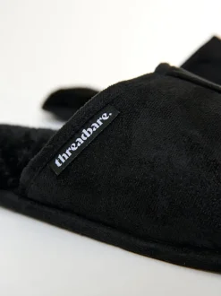 Pantoffels*Threadbare - Faux Fur Lined Slip On Mule Slippers Zwart