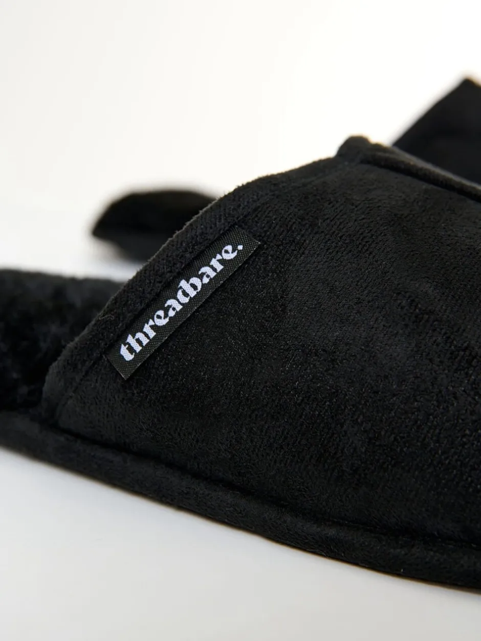 Pantoffels*Threadbare - Faux Fur Lined Slip On Mule Slippers Zwart