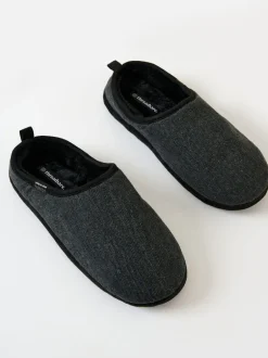 Pantoffels|Threadbare - Faux Suede Faux Fur Lined Mule Slippers Zwart