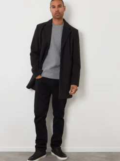 Jassen En Jacks*Threadbare - Faux Wool Overcoat Zwart