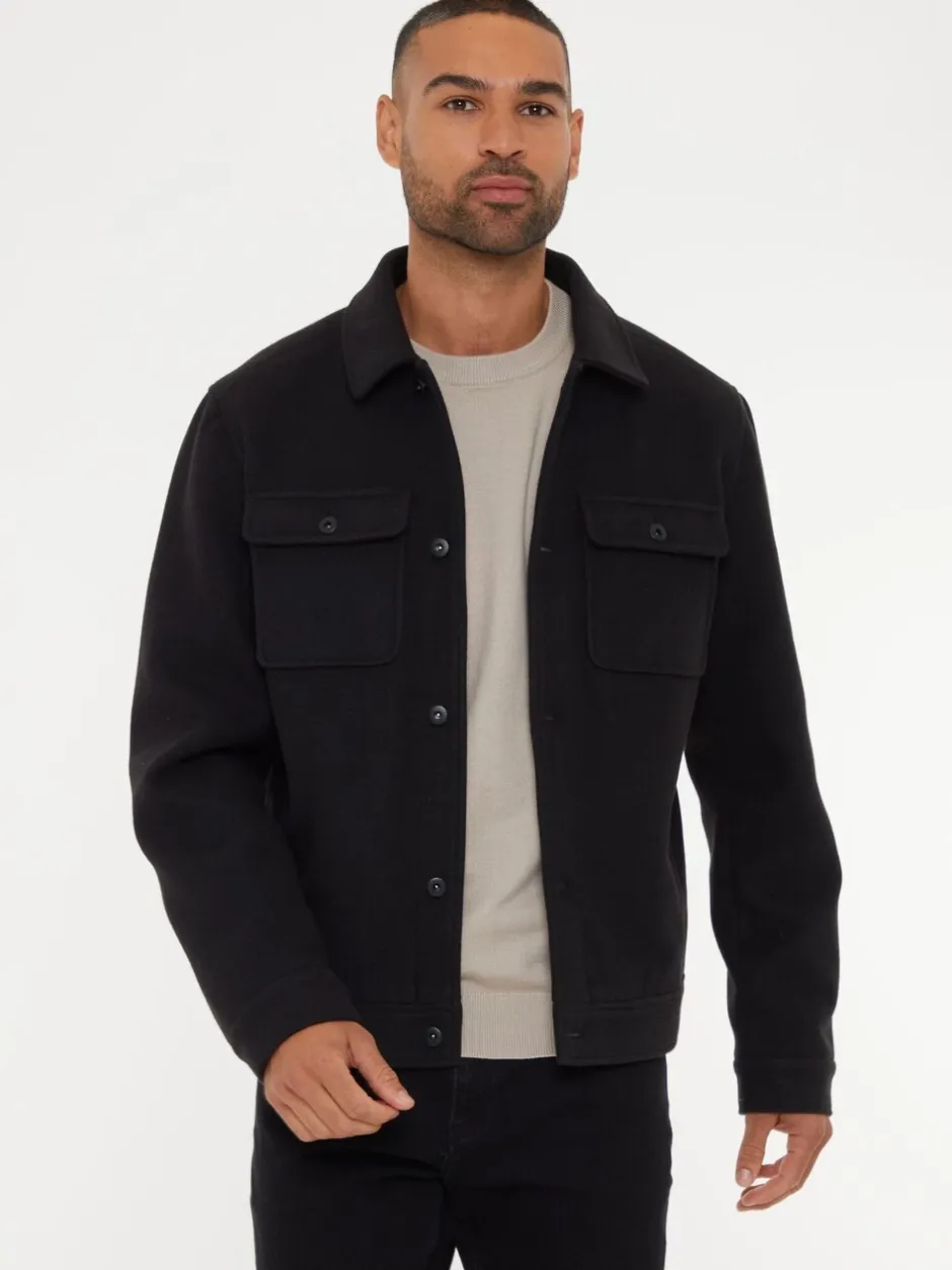Blazers En Business-Jasjes*Threadbare - Geborsteld overshirt met knoopsluiting Zwart