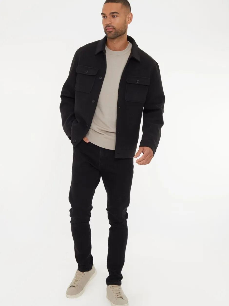 Blazers En Business-Jasjes*Threadbare - Geborsteld overshirt met knoopsluiting Zwart