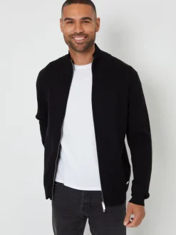 Gebreide Kleding*Threadbare - gebreid vest met rits en opstaande kraag Zwart