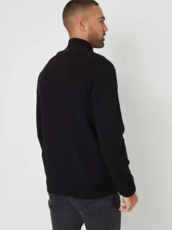 Gebreide Kleding*Threadbare - gebreid vest met rits en opstaande kraag Zwart