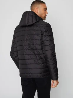 Jassen En Jacks|Threadbare - gewatteerd waterafstotend jack met capuchon en matte afwerking Zwart