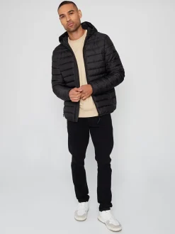 Jassen En Jacks|Threadbare - gewatteerd waterafstotend jack met capuchon en matte afwerking Zwart