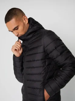 Jassen En Jacks|Threadbare - gewatteerd waterafstotend jack met capuchon en matte afwerking Zwart