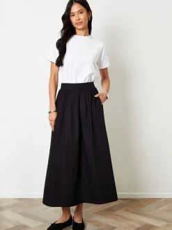 Rokken|Threadbare Zwart - Midi rok met zakken