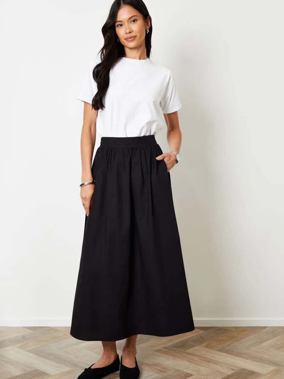 Rokken|Threadbare Zwart - Midi rok met zakken