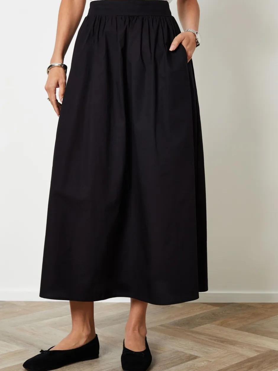 Rokken|Threadbare Zwart - Midi rok met zakken