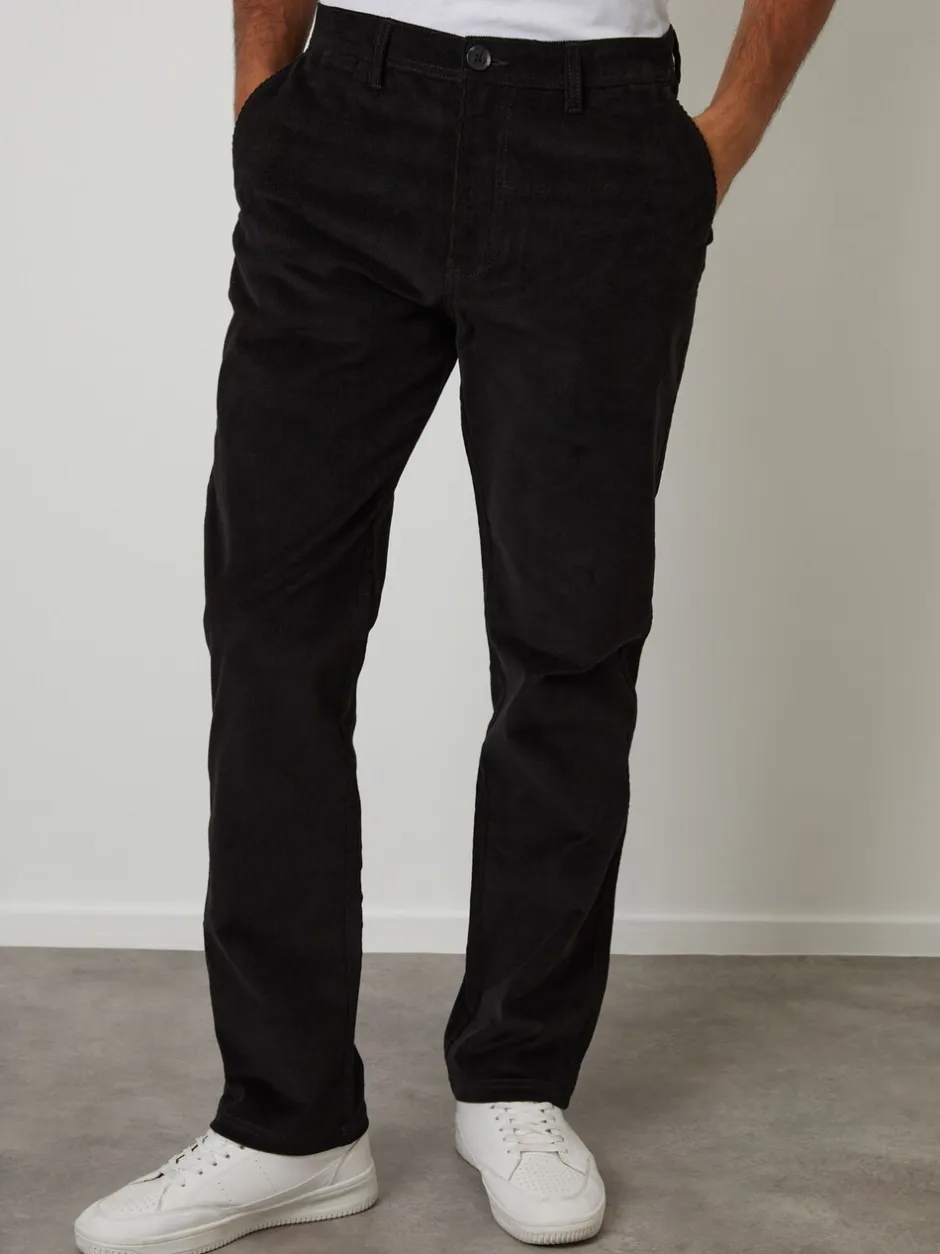 Broeken En Chino's*Threadbare - Straight Leg Stretch Corduroy Trousers Zwart