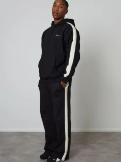 Sportkleding|Joggingbroeken|Threadbare - Wide Leg Side Stripe Joggers Zwart