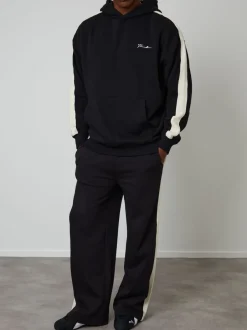Sportkleding|Joggingbroeken|Threadbare - Wide Leg Side Stripe Joggers Zwart