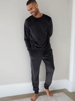 Loungewear*Threadbare - zacht aanvoelende velours loungewear set Zwart