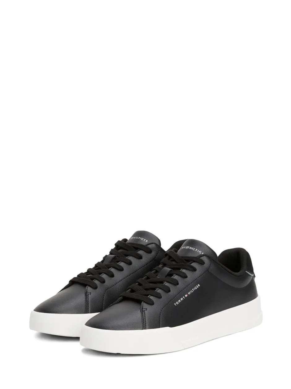 Sneakers|Tommy Hilfiger - Court Essential Leather Trainers Zwart
