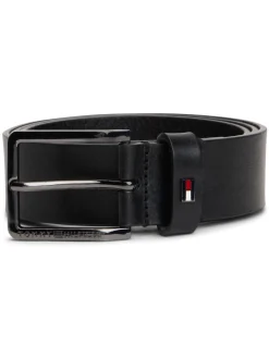Riemen En Bretels|Tommy Hilfiger - leren riem met geëmailleerde vlag Zwart
