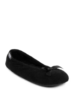 Pantoffels*Totes - Isotoner pantoffelballerina's van fijne badstof met strik Zwart