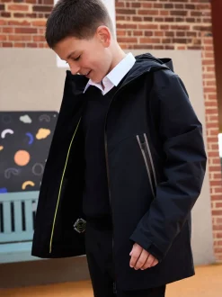 Schoolkleding|Jassen En Jacks|Next Zwart - Waterdichte jas met fleece voering en capuchon (3-17jr)